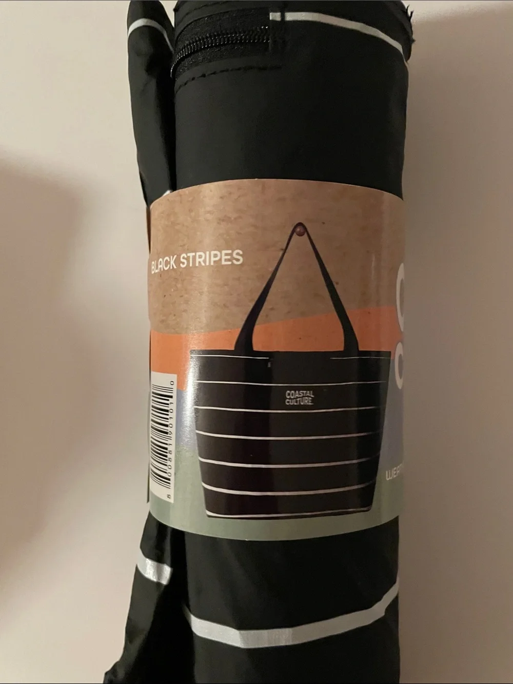 Costal Culture Everyday Black Stripe Tote Bag Water Resistant Fabric Full Zip